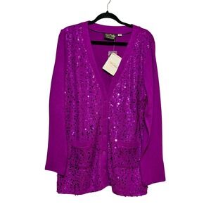 NWT Bob Mackie Y2K Glam Sequin Cardigan Sweater Women Size L Dopamine Dressing